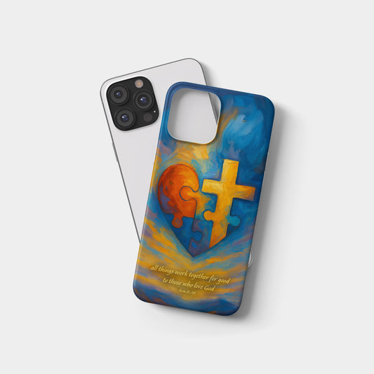 Puzzle Heart & Cross Phone Case – Romans 8:28