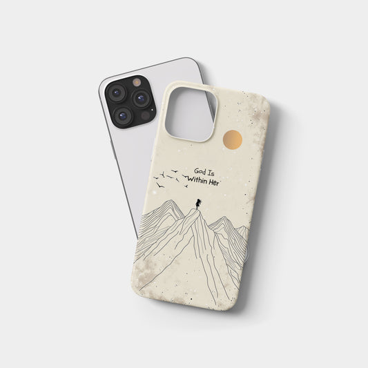 God Is Within Her Line‑Art Mountain Phone Case